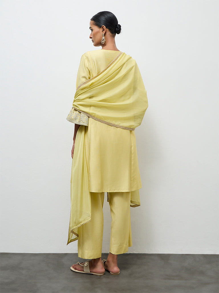 Vark Yellow Embroidered A-Line Ethnic Set