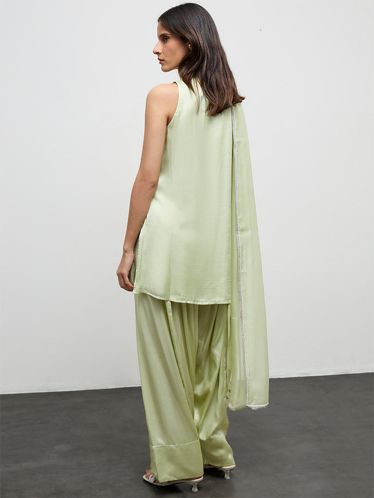 Vark Light Lime Embellished A-Line Ethnic Set