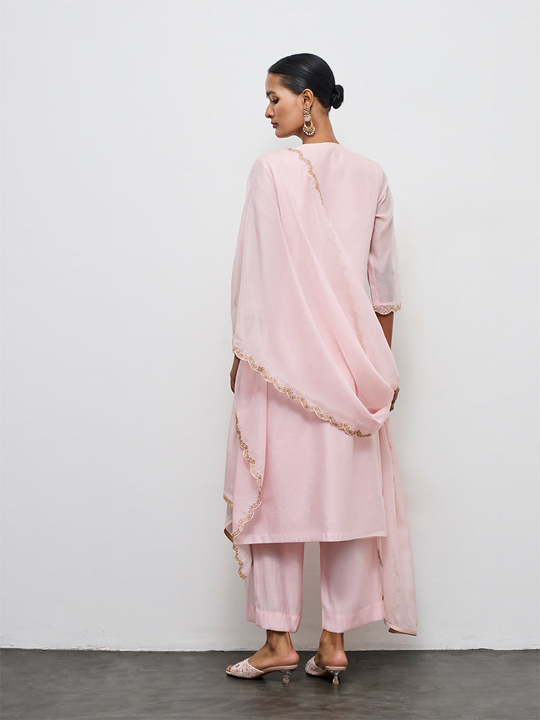 Vark Light Pink Embroidered A-Line Ethnic Set