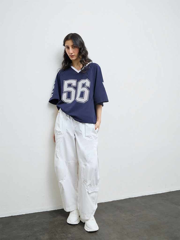 Nuon Navy Numerical Printed Cotton T-Shirt