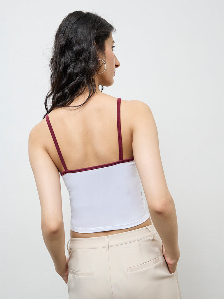 Nuon White Text-Printed Cotton-Blend Top