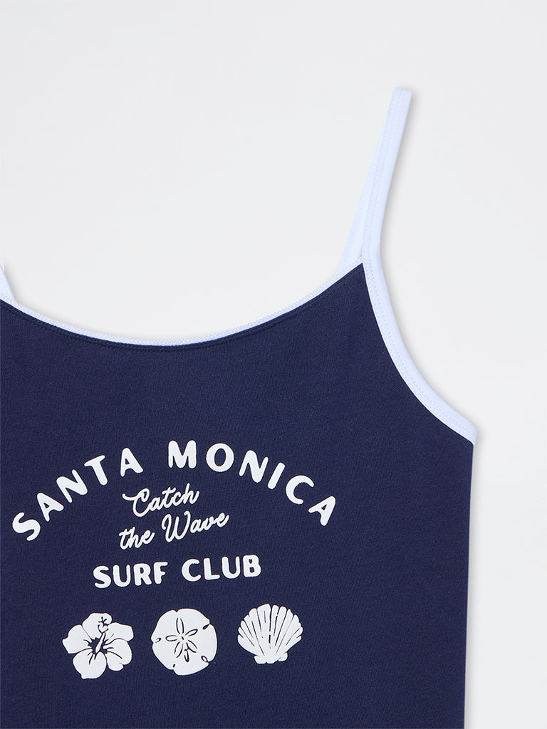Nuon Navy Graphic Design Cotton Top