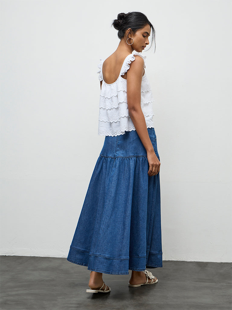 LOV Blue Solid Denim Skirt