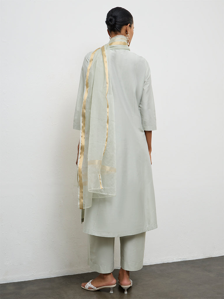 Vark Mint Floral Embroidered A-Line Ethnic Set