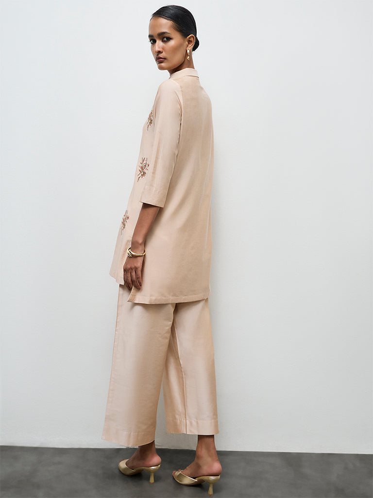 Vark Peach Embellished High-Low Ethnic Set