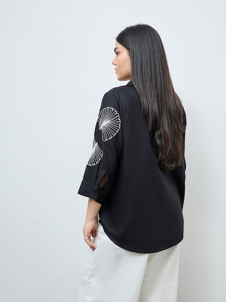 Gia Black Foliage Embroidered Shirt