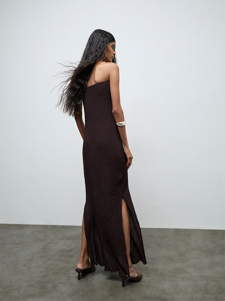 Nuon Dark Brown Textured Bodycon Dress