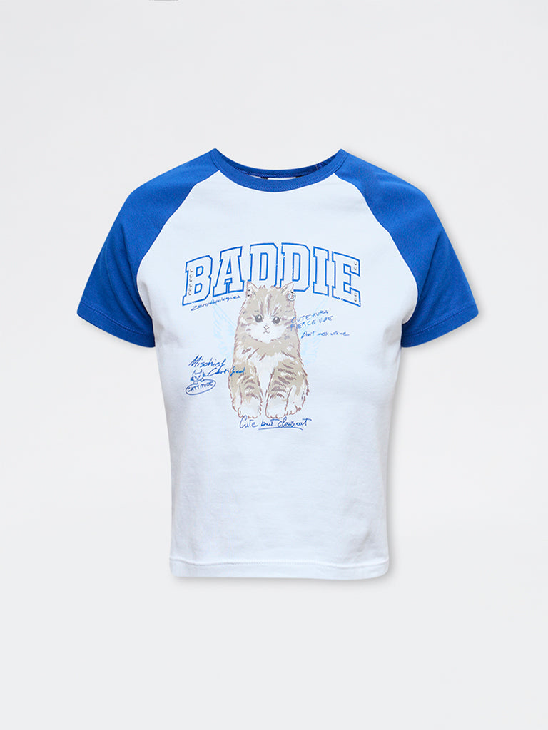 Nuon Blue Printed Cotton-Blend T-Shirt