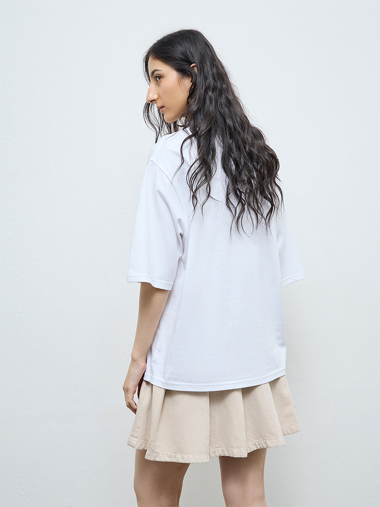 Nuon White Graphic Cotton T-Shirt