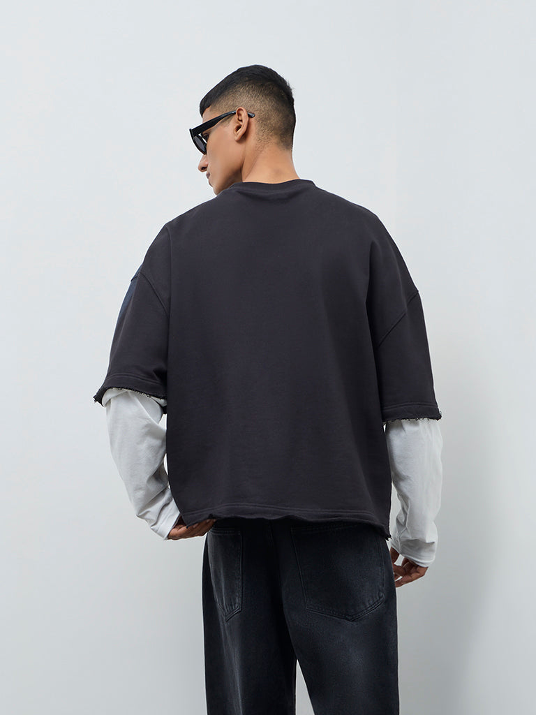 Nuon Black Contrast Detailed Relaxed-Fit Cotton T-Shirt