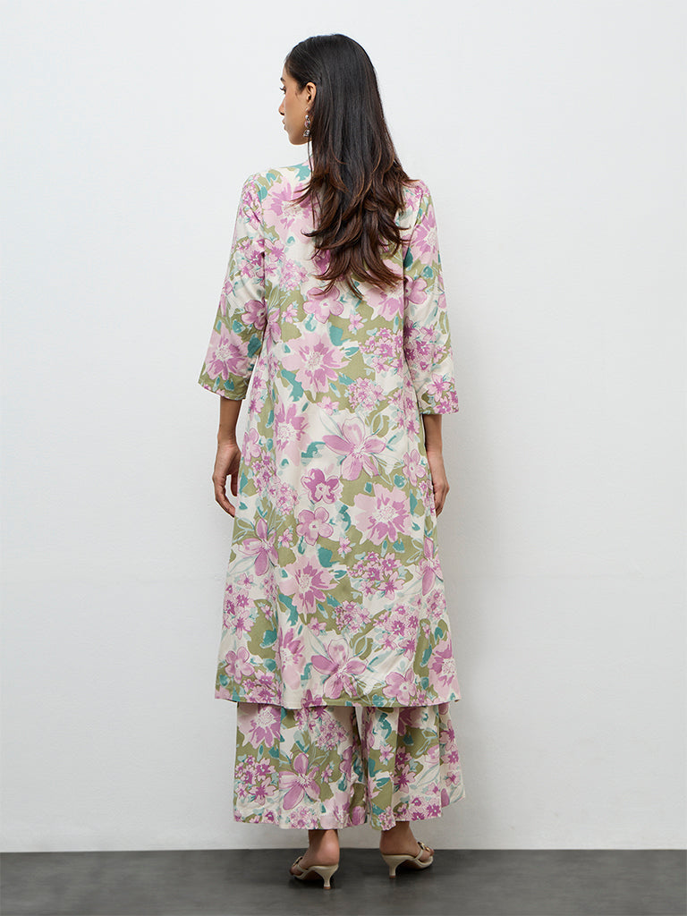 Utsa Off-White Floral Printed A-Line Kurta