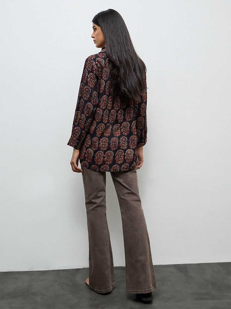 Utsa Black Floral Printed Tunic