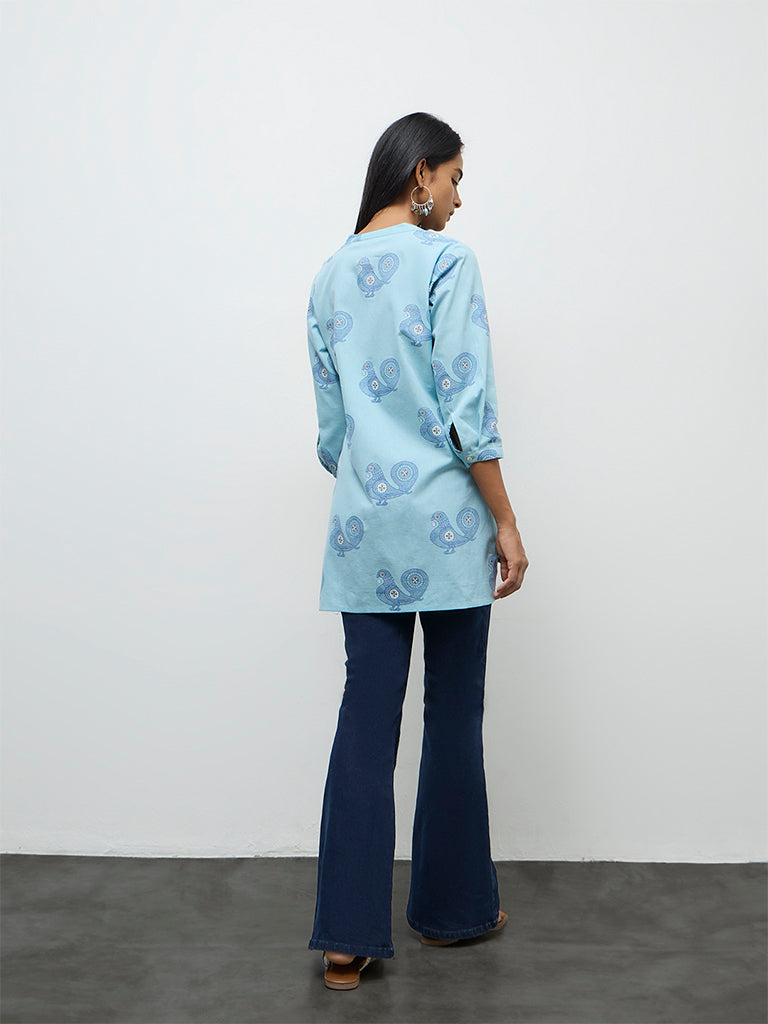 Utsa Turquoise Printed Cotton-Blend Kurti