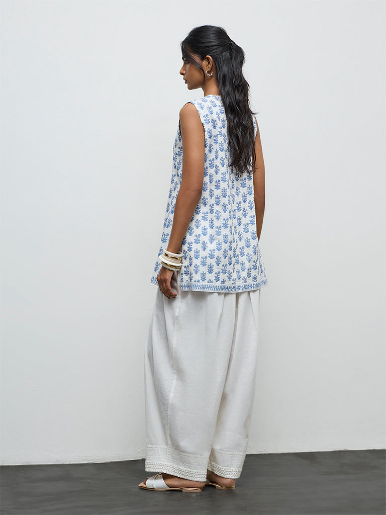 Utsa Navy Foliage Printed Cotton Tunic