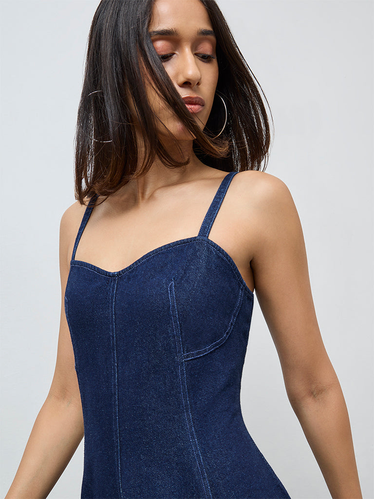 LOV Dark Blue Denim A-Line Dress