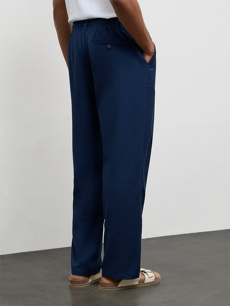 ETA Dark Blue Relaxed-Fit Mid-Rise Cotton-Blend Chinos