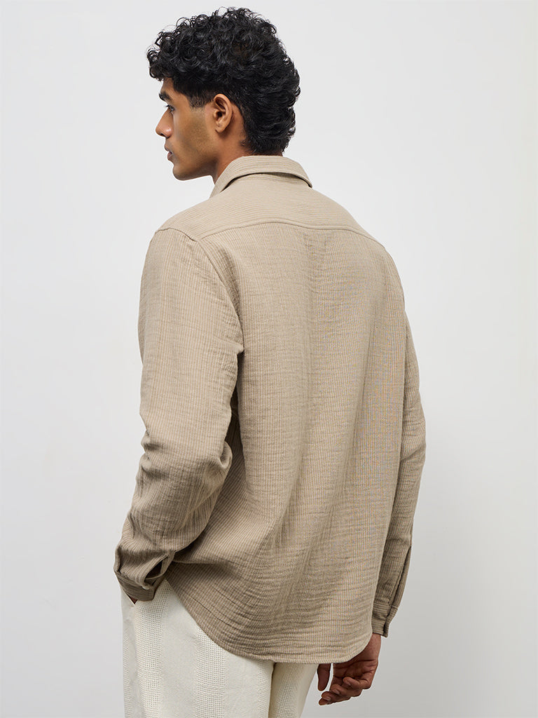ETA Taupe Striped Relaxed-Fit Cotton Shirt