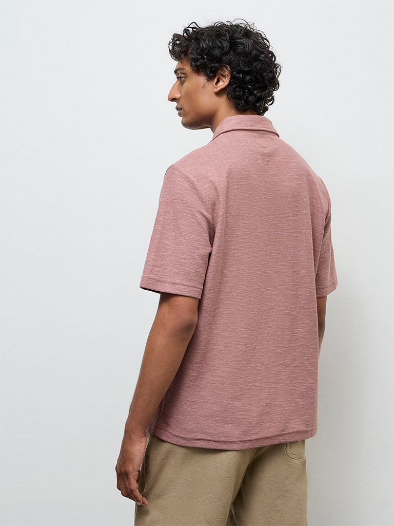 ETA Dusty Pink Solid Relaxed-Fit Cotton-Blend T-Shirt