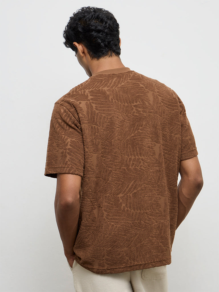 ETA Brown Botanical Textured Relaxed-Fit T-Shirt