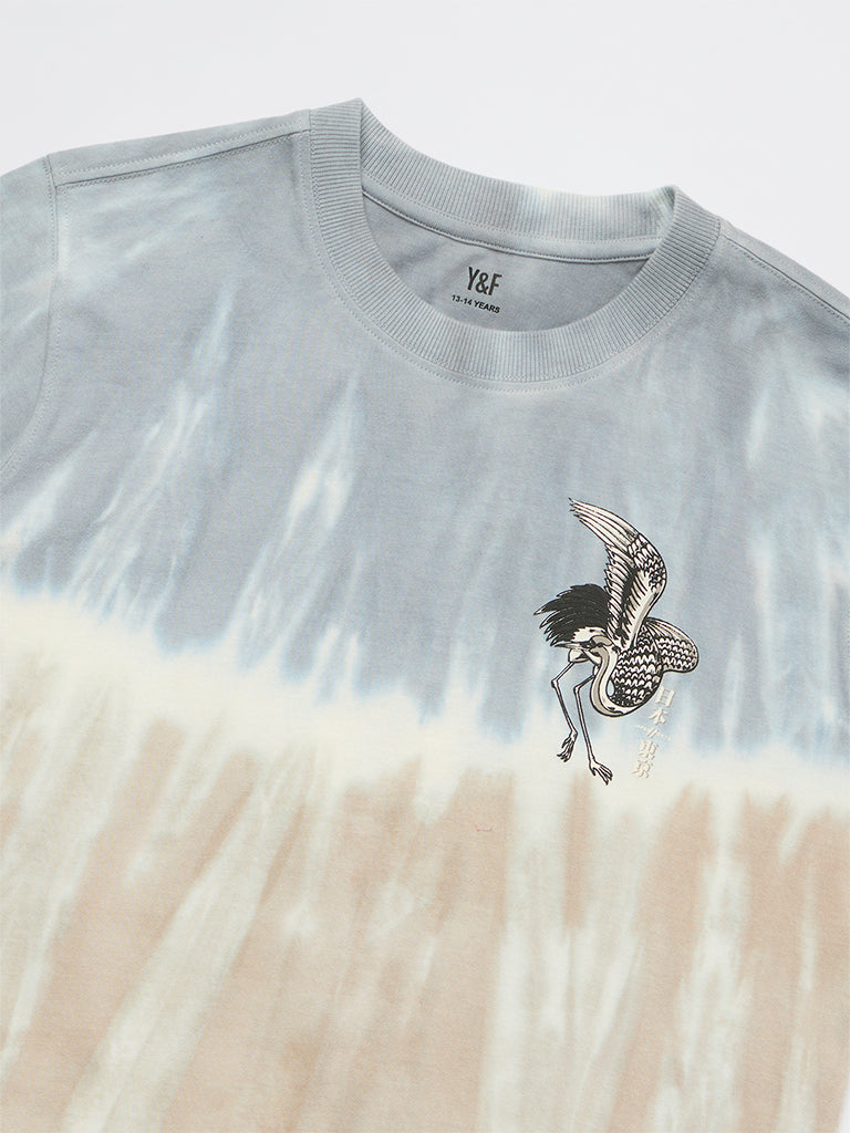 Boys Taupe Tie-Dye Cotton T-Shirt