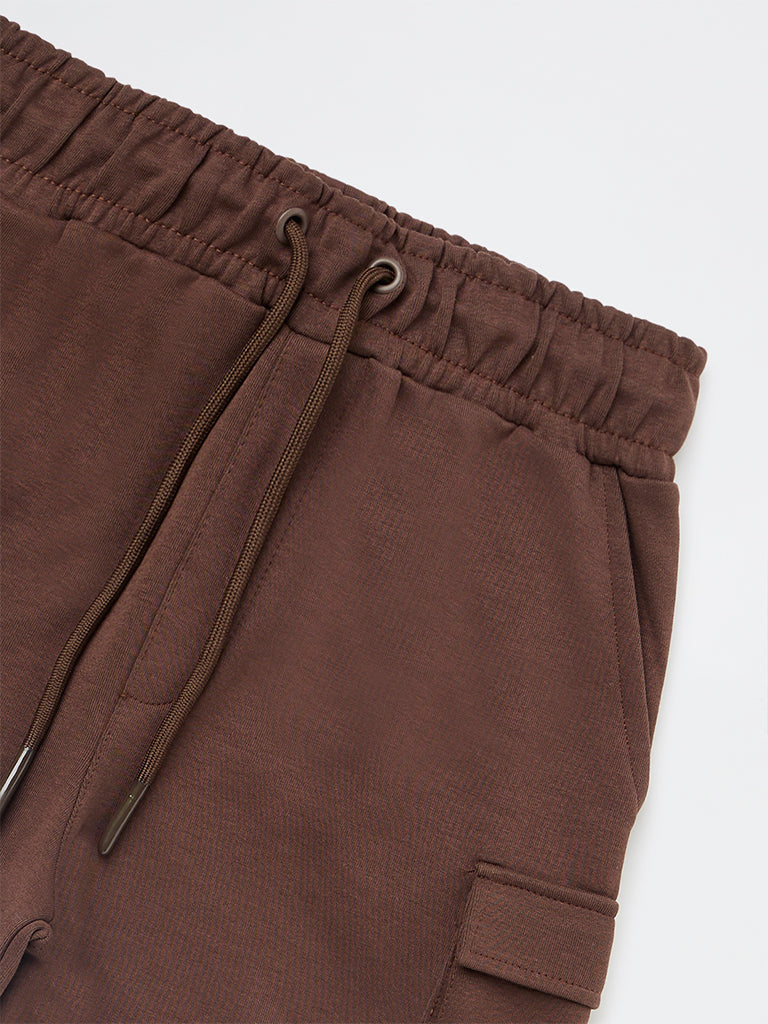 Boys Brown Mid-Rise Cotton-Blend Shorts