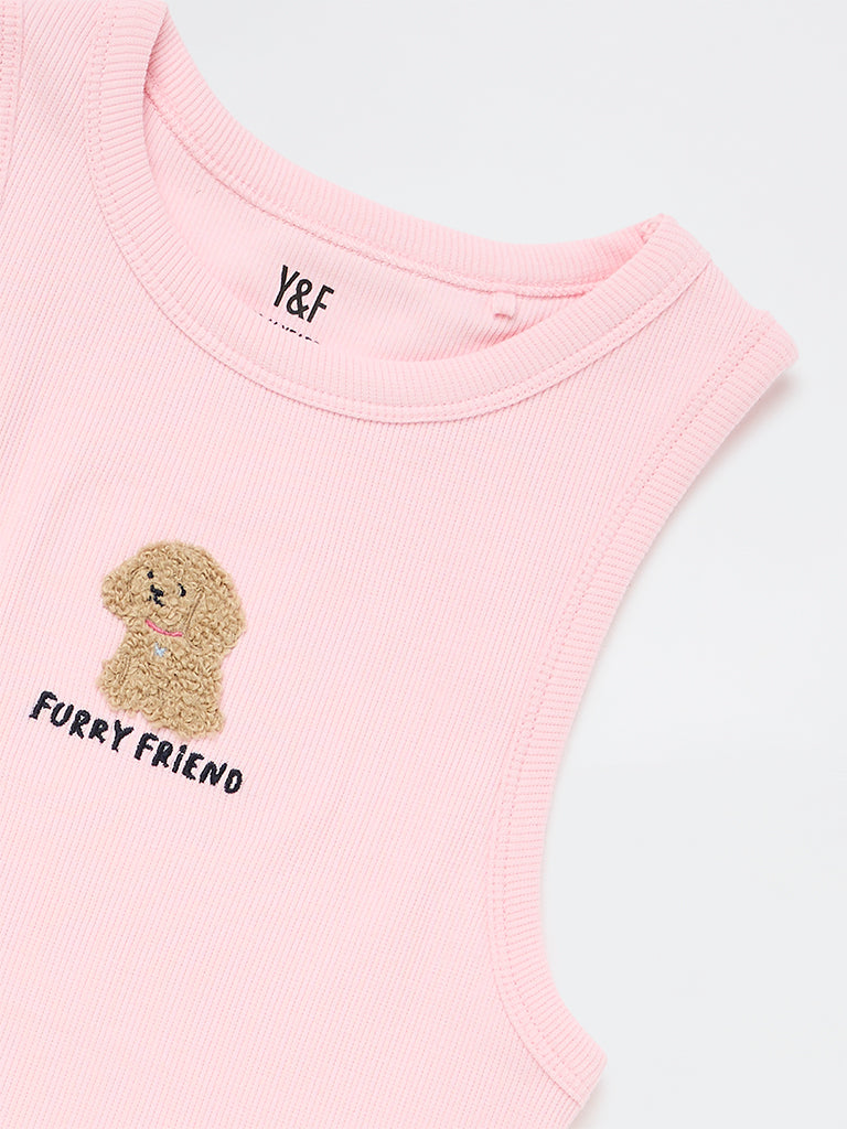 Girls Pink Ribbed Cotton-Blend Top