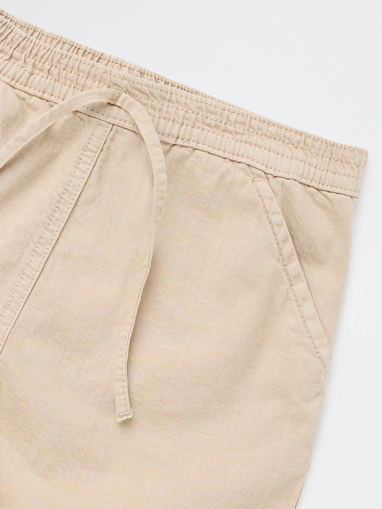 Girls Beige High-Rise Cotton Shorts