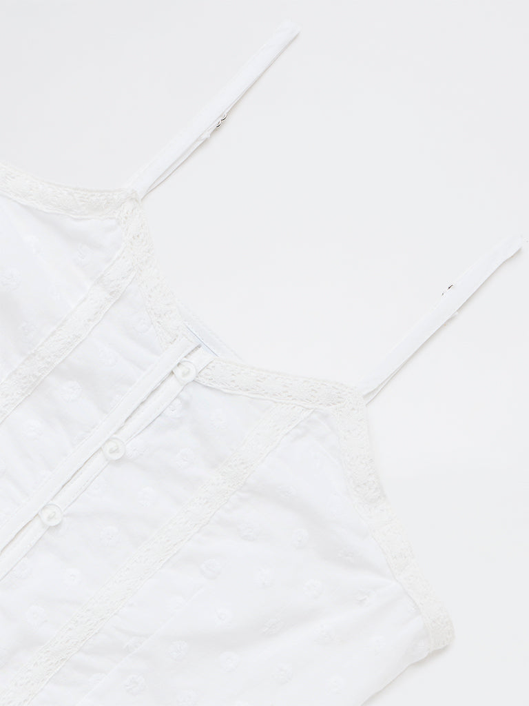 Girls White Embroidered Cotton Top