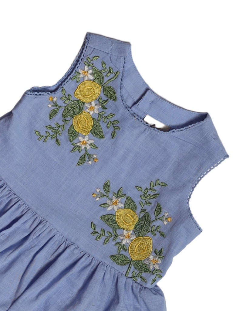 Utsa Kids Girls Blue Embroidered Cotton Peplum Top - (2-8 yrs)