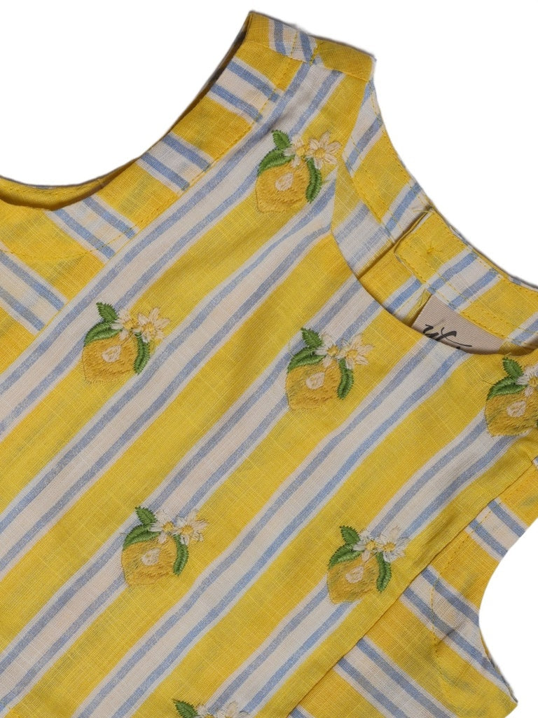 Utsa Kids Girls Yellow Striped Embroidered Cotton Top - (2-8 yrs)