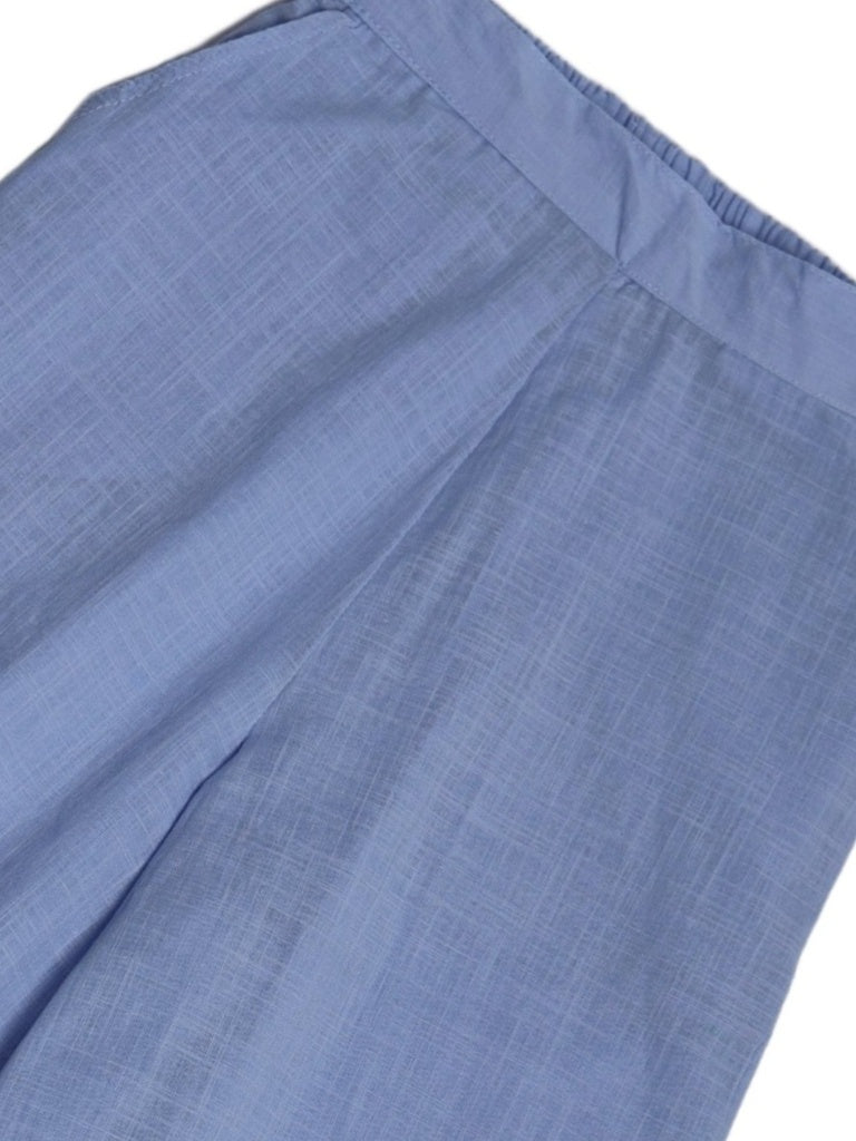 Utsa Kids Girls Blue Solid Cotton Wide-Leg Pants - (8-14 yrs)