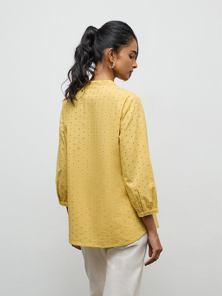 Utsa Yellow Floral Schiffli Detailed Tunic