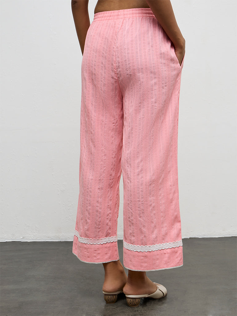 Utsa Pink Embroidered Cotton Pants