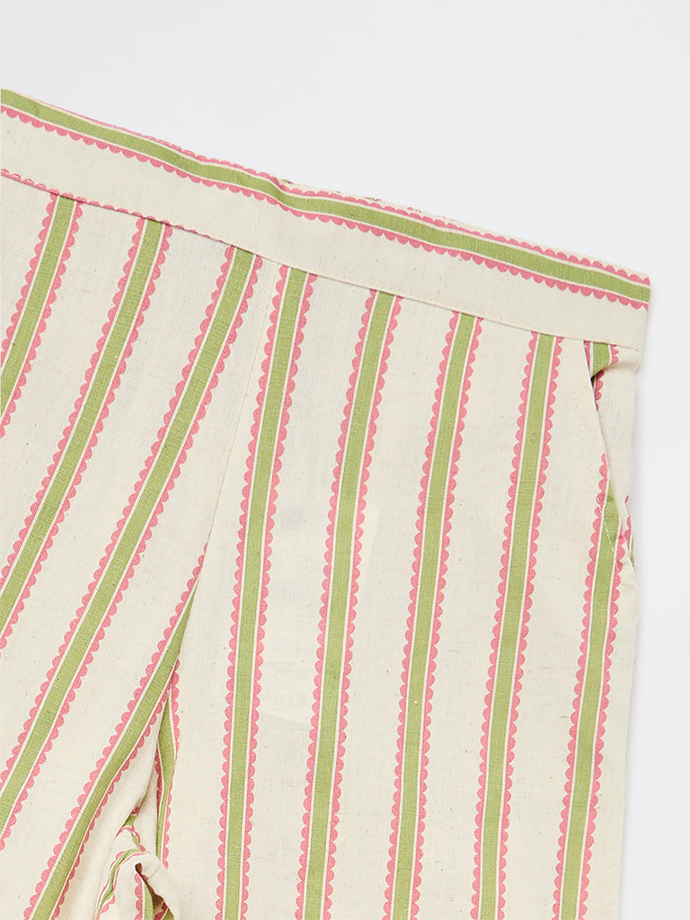 Utsa Kids Girls Off-White Striped Cotton-Blend Ethnic Pants - (8-14 yrs)