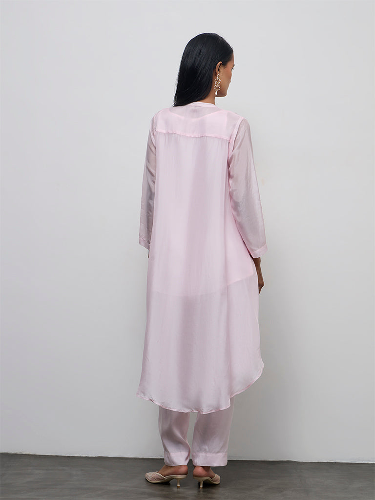 Vark Pink Cotton-Blend Sheer Ethnic Set with Inner
