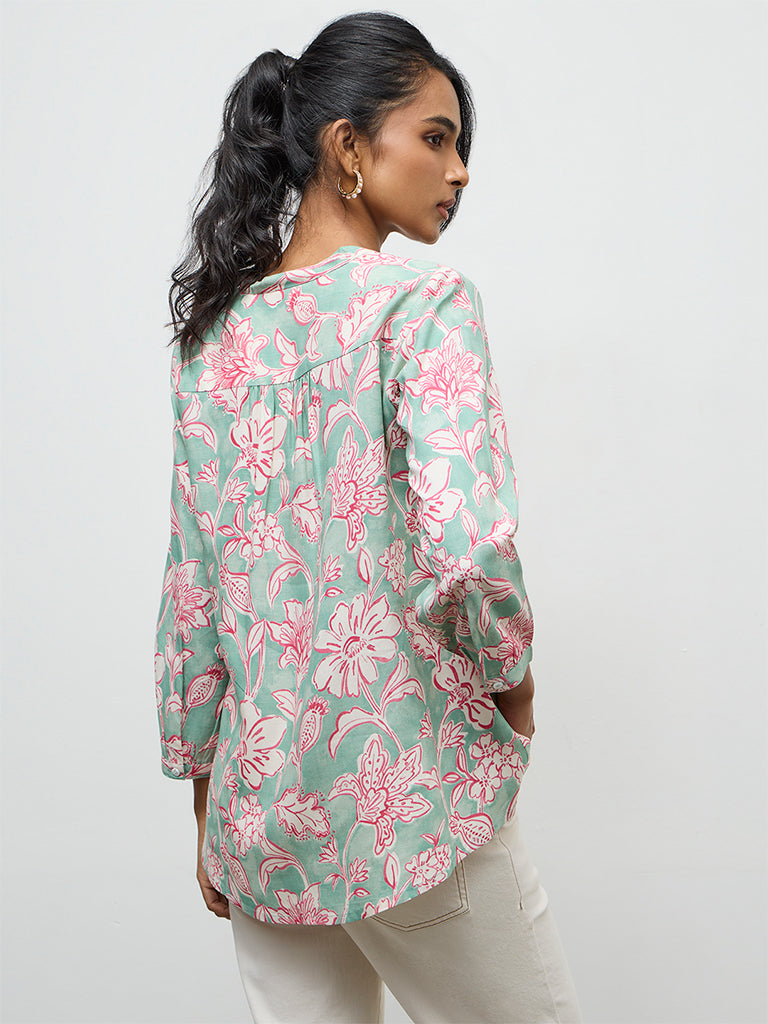 Utsa Teal Floral Printed Tunic
