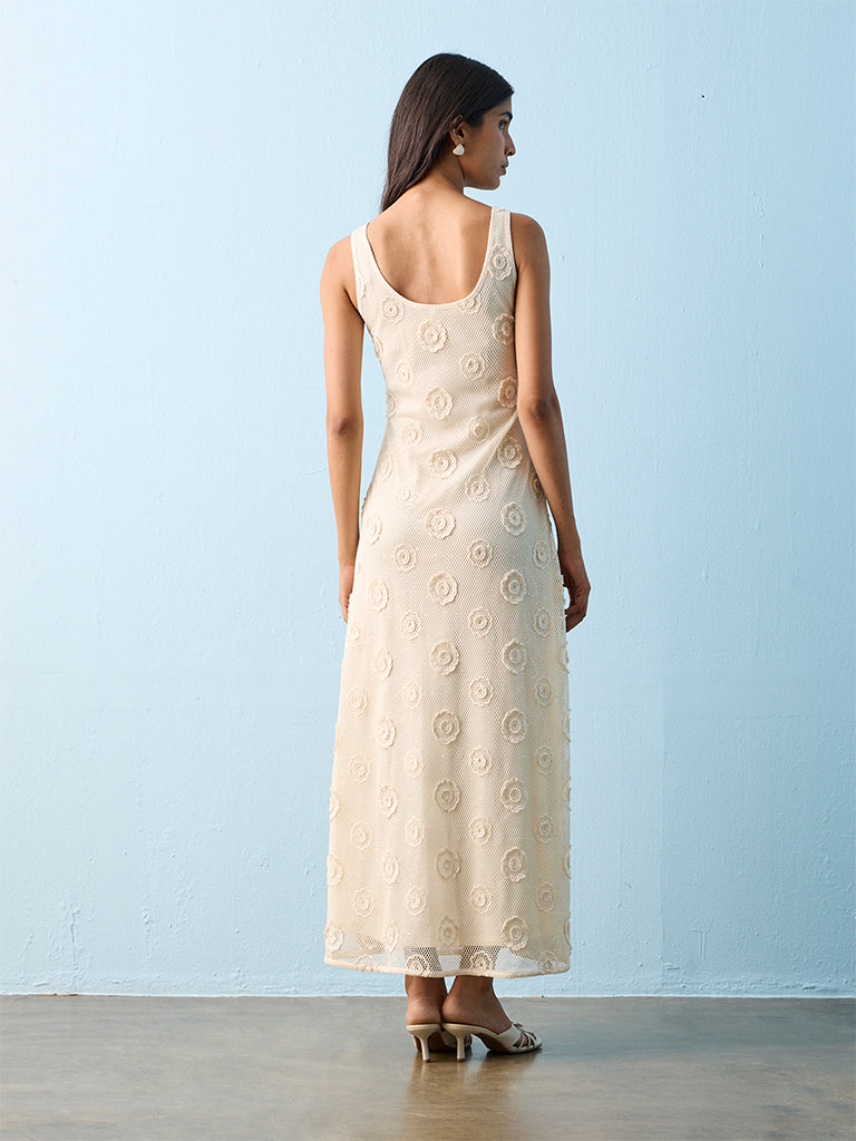 LOV Cream Floral Applique A-Line Dress