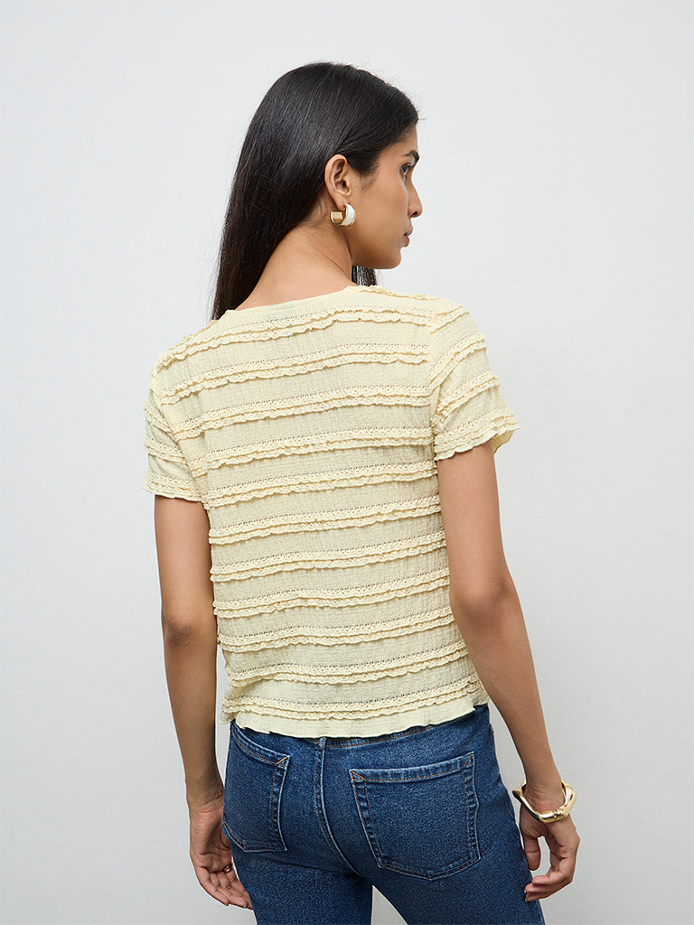 LOV Light Yellow Embroidered Top