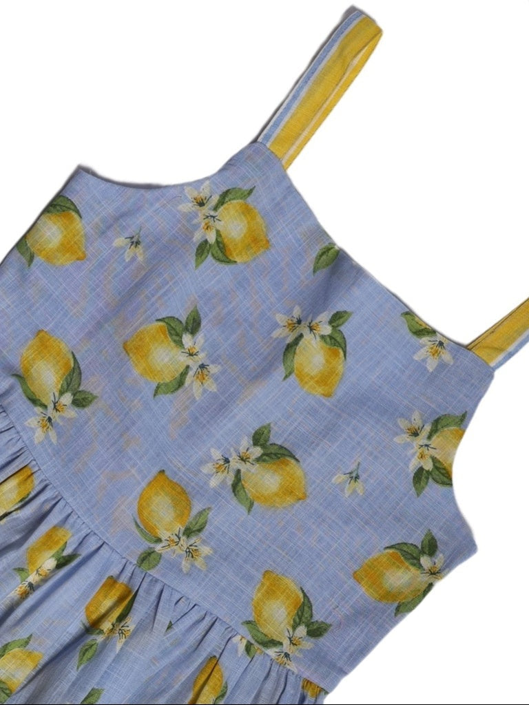 Utsa Kids Girls Blue Printed Tiered Flared Cotton Dress - (8-14 yrs)