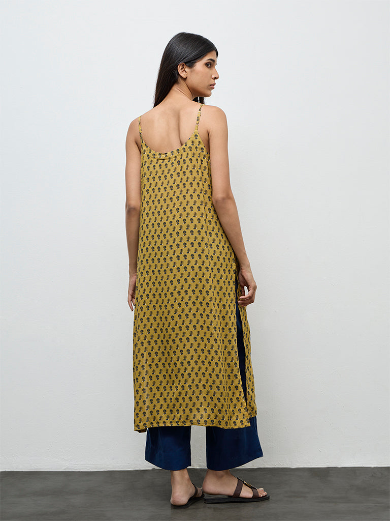 Utsa Mustard Floral Printed A-Line Kurta