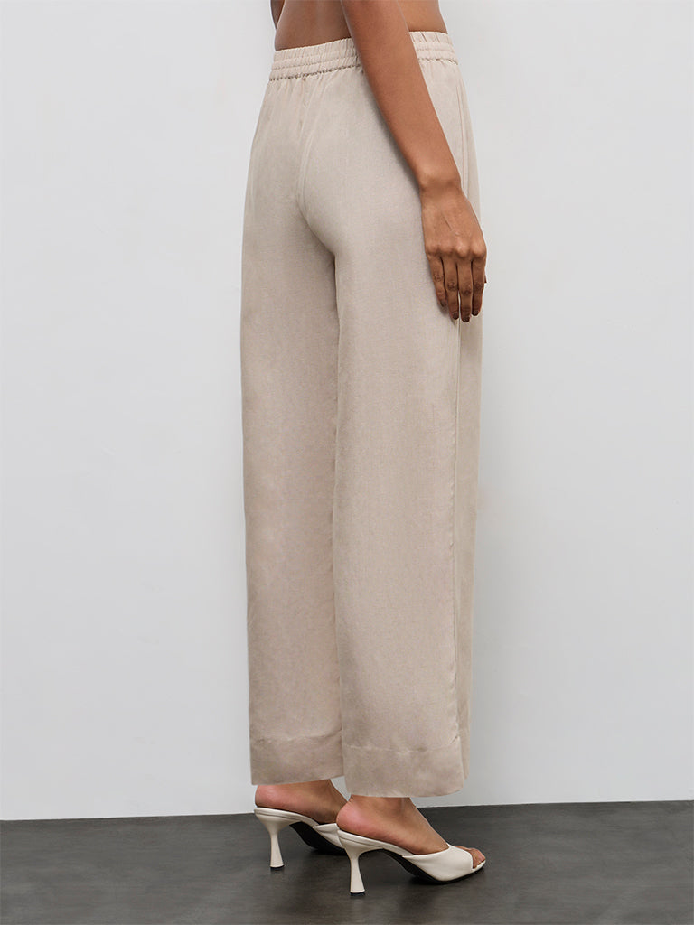 Zuba Light Taupe Solid Cotton Linen Pants