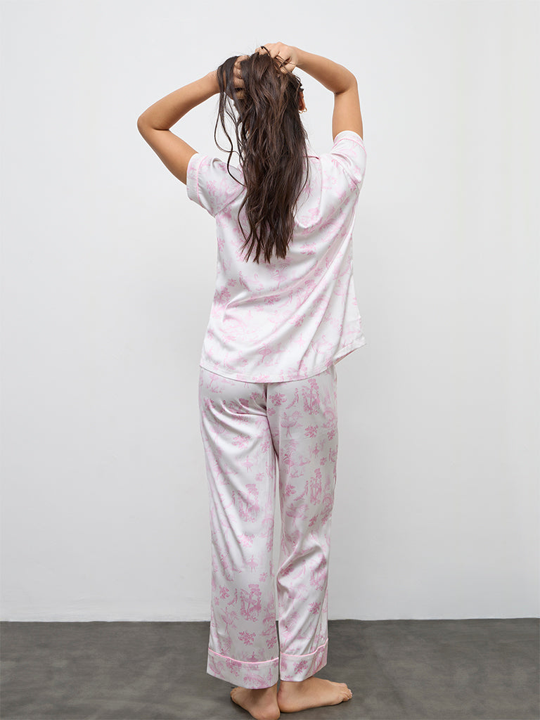Wunderlove Pink Floral Printed Shirt and Pyjamas Set