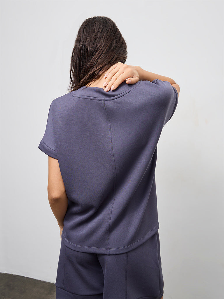 Wunderlove Charcoal Solid V-Neck Top