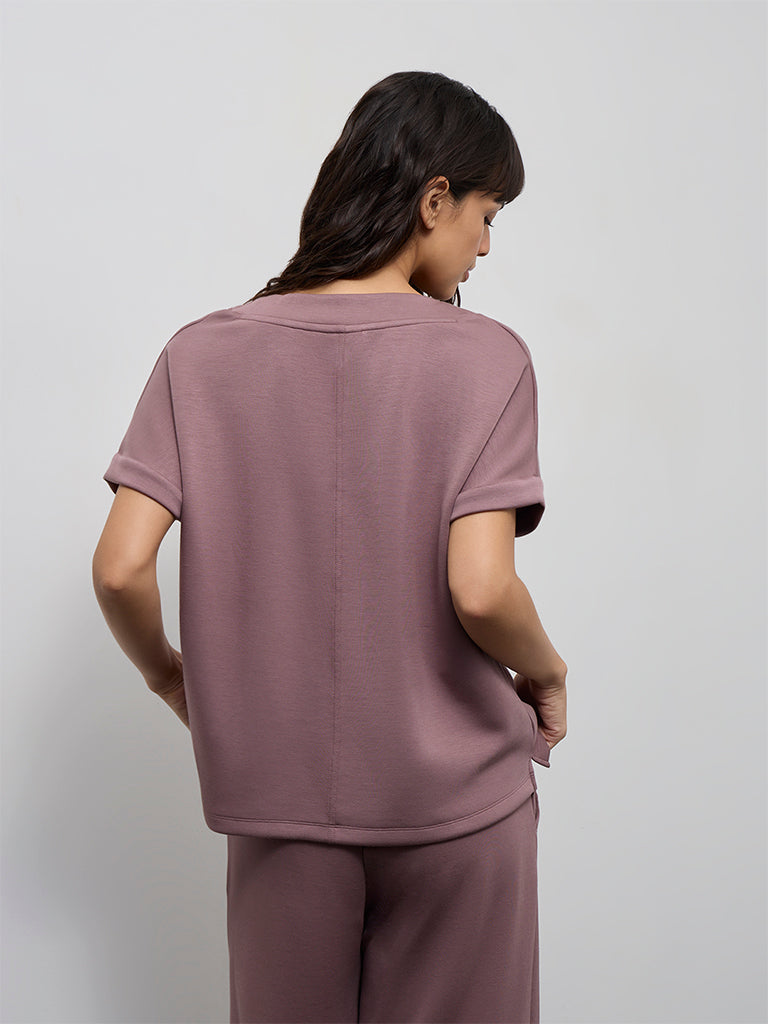Wunderlove Dusty Pink Solid V-Neck Top