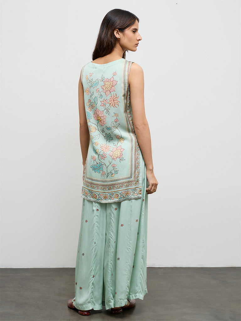 Zuba Aqua Floral Printed Straight Kurta