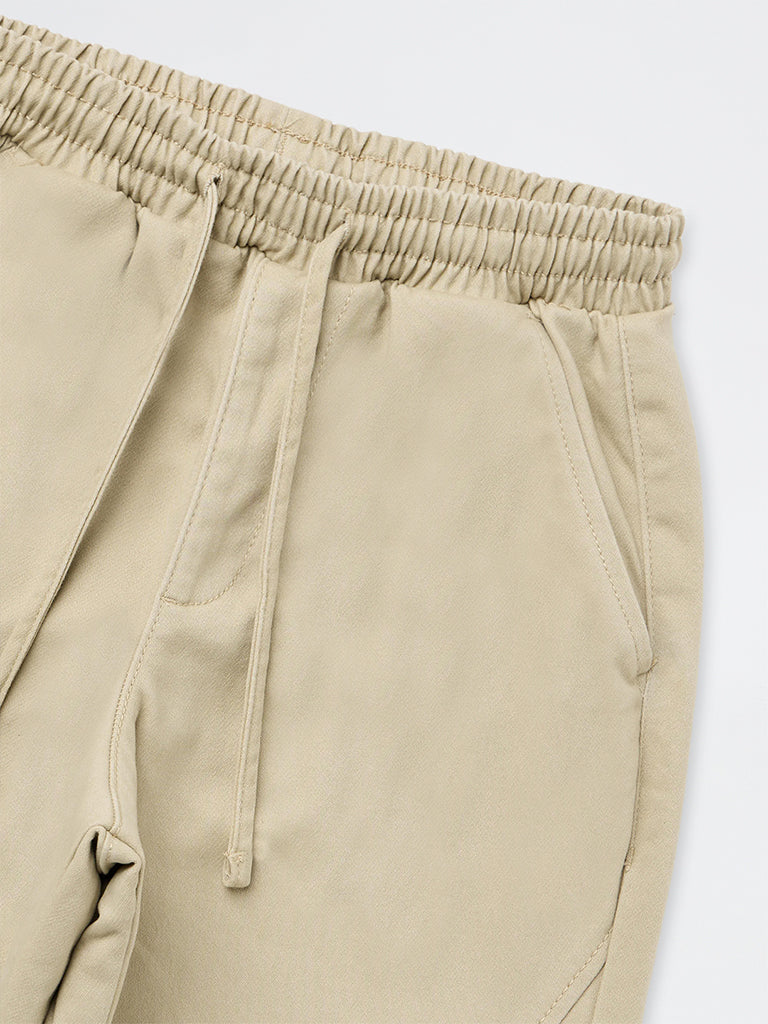 Girls Beige High-Rise Relaxed-Fit Jeans