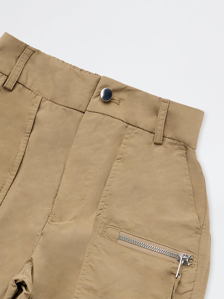 Girls Taupe Solid High-Rise Trousers