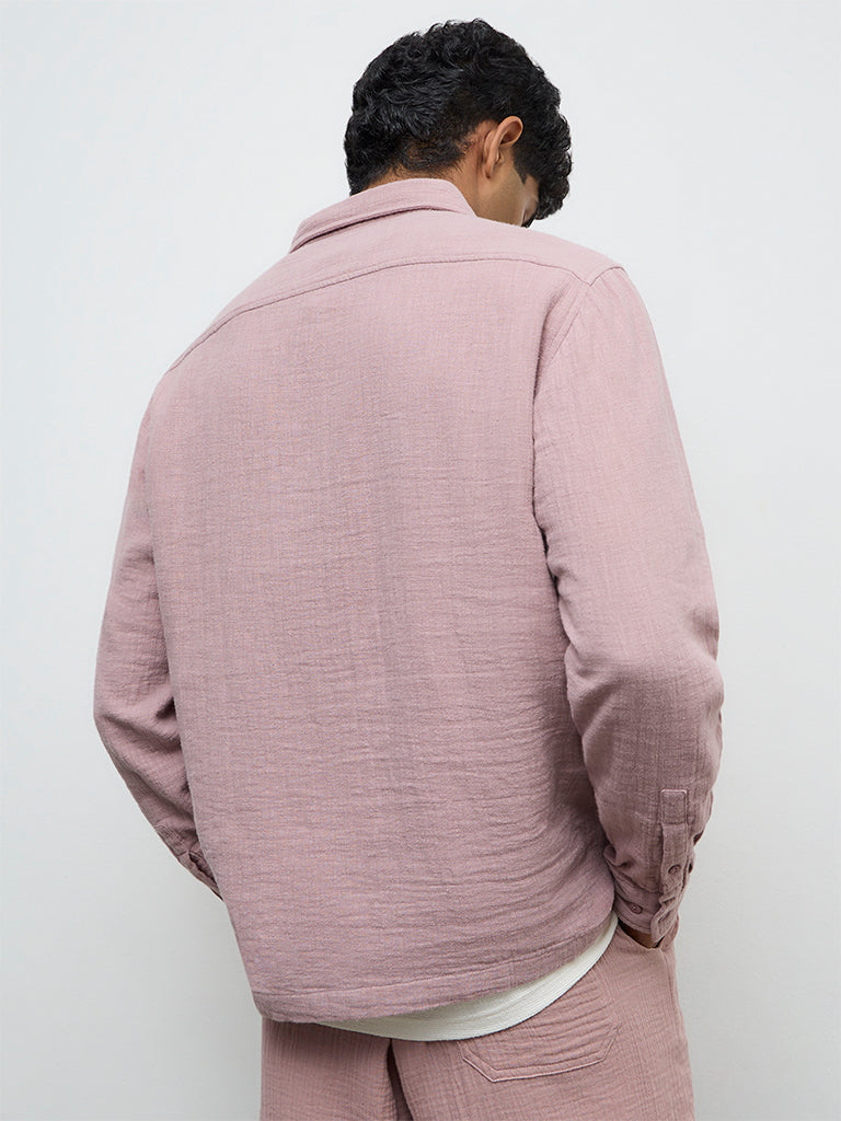 ETA Dusty Pink Textured Relaxed-Fit Cotton Shirt