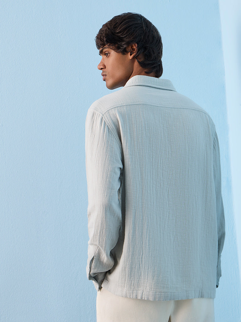 ETA Light Blue Crinkle Textured Relaxed-Fit Cotton Shirt