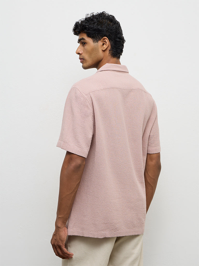 ETA Dusty Pink Textured Relaxed-Fit Cotton Polo T-Shirt